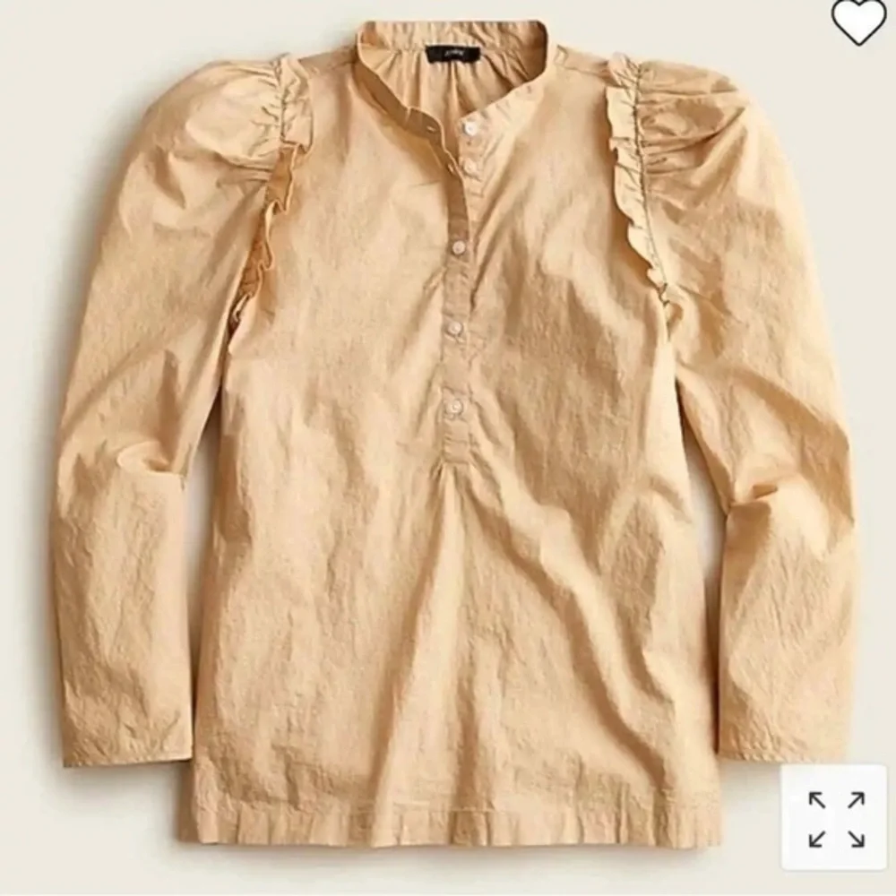 J.Crew Women's $90 Puff Sleeve Cotton Poplin Top Tan Size Small BB288
